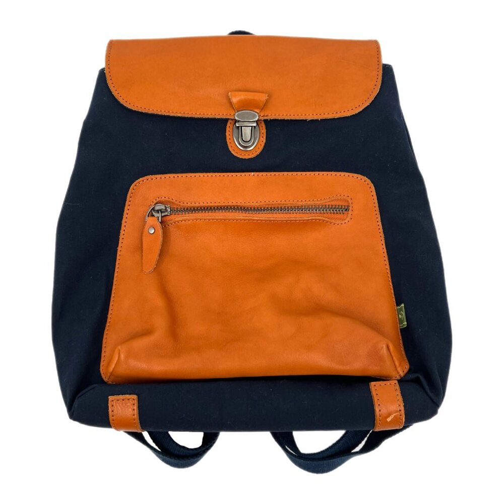 TSD Blue Orange Leather Accent Backpack | Excellent Condition